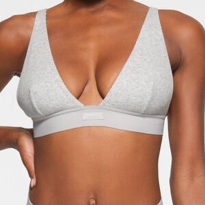 NWT SKIMS Cotton Rib Plunge Bralette in Light Heather Grey XL